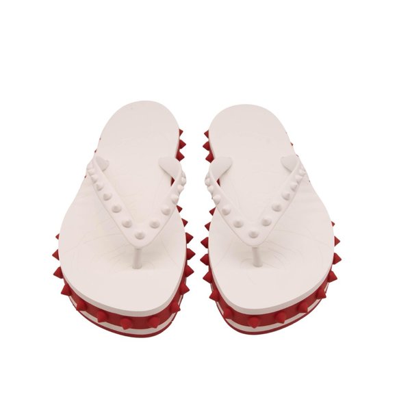 Christian Louboutin | Shoes | Christian Louboutin Loubi Stud Platform Flip Flop White Red Sandal 